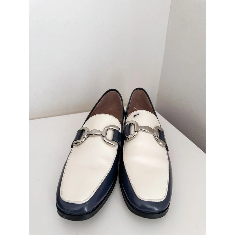 Anthropologie Bibi Lou Zagreb In Blue Leather Loafers Size 40